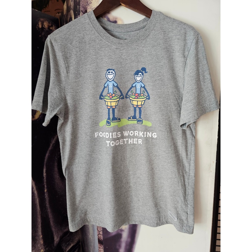 Life is Good Foodies Working Together Vintage Gray Graphic T-Shirt Small
